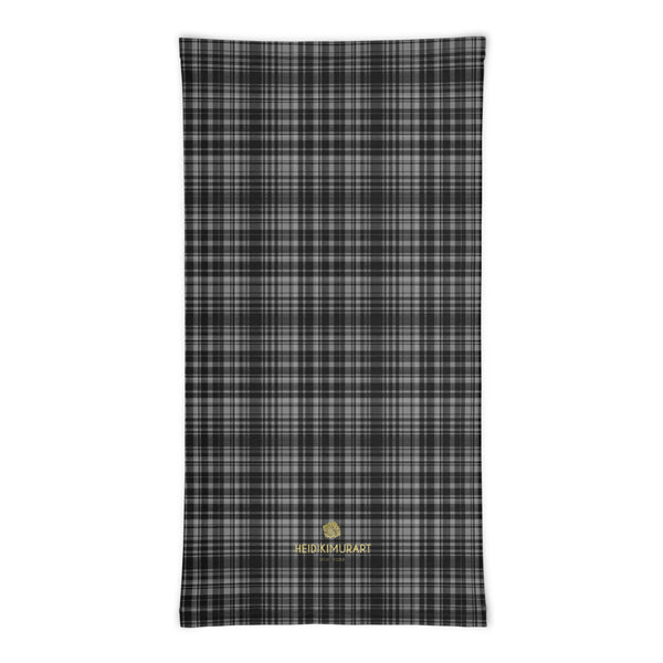 Black Plaid Face Mask Shield, Plaid Tartan Print Luxury Premium Quality Cool And Cute One-Size Reusable Washable Scarf Headband Bandana - Made in USA/EU, Face Neck Warmers, Non-Medical Breathable Face Covers, Neck Gaiters  