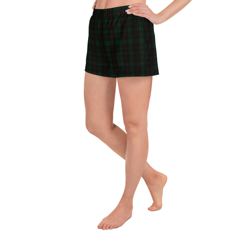 Dark Green Plaid Print Shorts, Scottish Tartan Print Women's