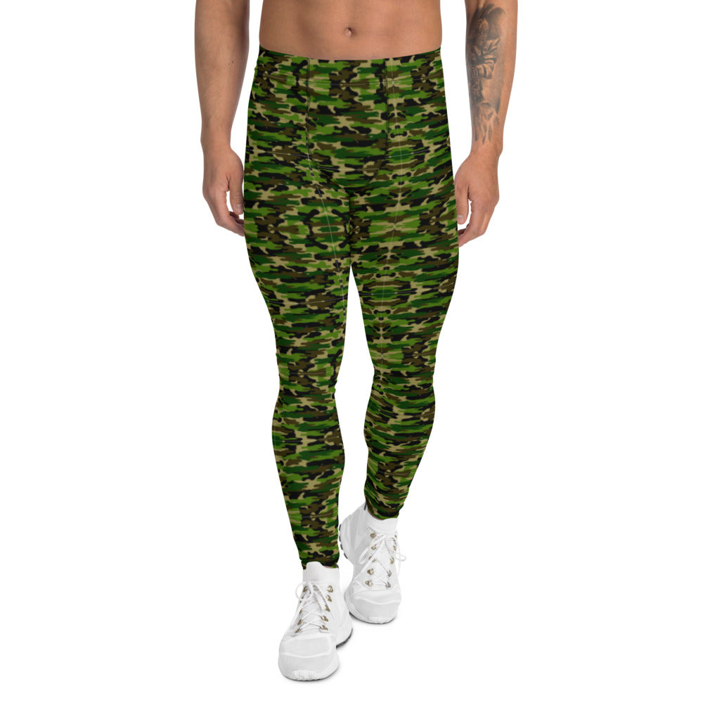 Green Camo Print Army Meggings, Green Camo Camouflage Military Army Abstract Print Sexy Meggings Men's Workout Gym Tights Leggings, Costume Rave Party Fashion Compression Tight Pants - Made in USA/ EU (US Size: XS-3XL)