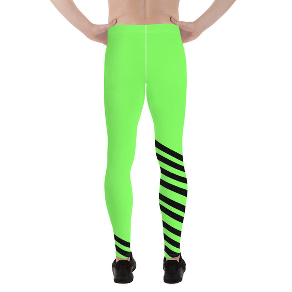Bright Green Striped Meggings, Bright Green Neon Black Diagonal Stripe Print Men's Running Leggings & Run Tights Meggings Activewear, Compression Men's Sports Tights- Made in USA/ Europe (US Size: XS-3XL) Neon Green Mens Tights, Tights & Leggings, Neon Green Mens Performance Tights Leggings, Men's Workout Leggings & Tights, Gym Clothes & Sportswear For Men, Mens Green Compression Tights, Green Running Tights Mens, Mens Green Tights, Mens Tights, Green Tights, Green Running Tights Womens, Mens Gym Leggings