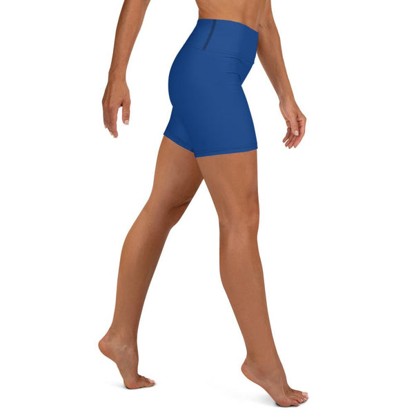 Navy Blue Solid Color Premium Yoga Shorts With Pockets- Made in USA-Yoga Shorts-Heidi Kimura Art LLC