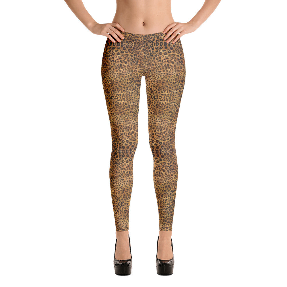 Brown Leopard Women's Leggings, Animal Print Fancy Dressy Tights-Made in USA/EU-Heidi Kimura Art LLC-XS-Heidi Kimura Art LLC