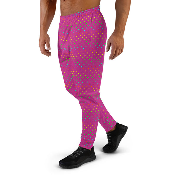Pink Rainbow Polka Dots Print Premium Quality Men's Joggers-Made in EU-Men's Joggers-Heidi Kimura Art LLC