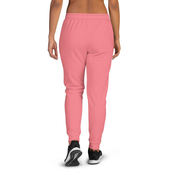 Pastel Peach Pink Solid Color Print Premium Slim Fit Women's Joggers Pants-Made in EU-Women's Joggers-Heidi Kimura Art LLC