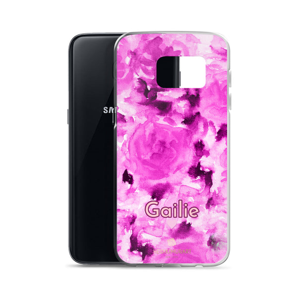 Pink Rose Floral Samsung Case, Personalized Custom Name Flower Print Phone Case-Heidi Kimura Art LLC-Heidi Kimura Art LLC