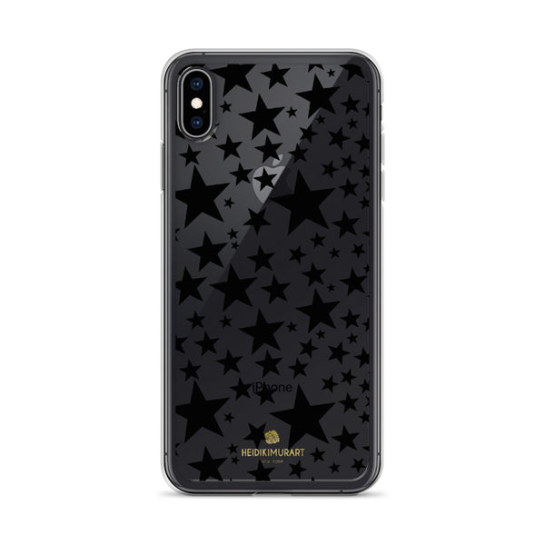 Black Stars Pattern Print Transparent Clear Designer iPhone Phone Case- Made in USA/EU-Phone Case-iPhone XS Max-Heidi Kimura Art LLC