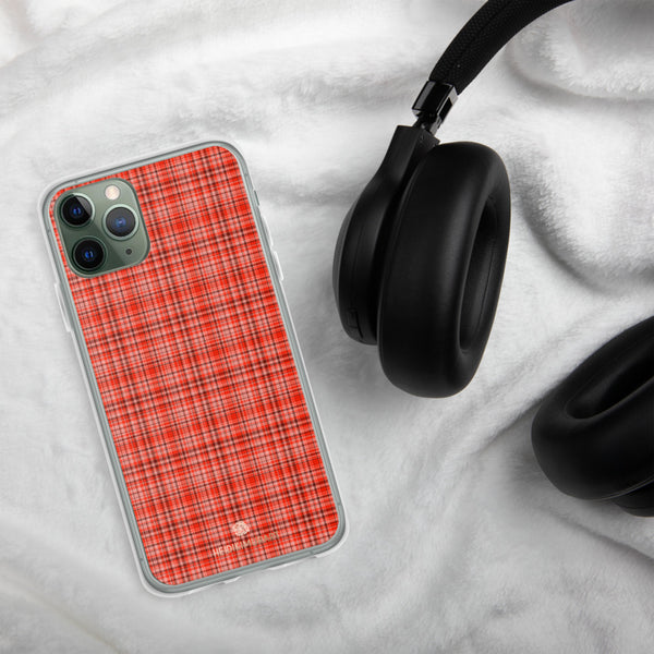 Red Plaid Print iPhone Case, Tartan Print Phone Case-Printed in USA/EU-Heidi Kimura Art LLC-Heidi Kimura Art LLC