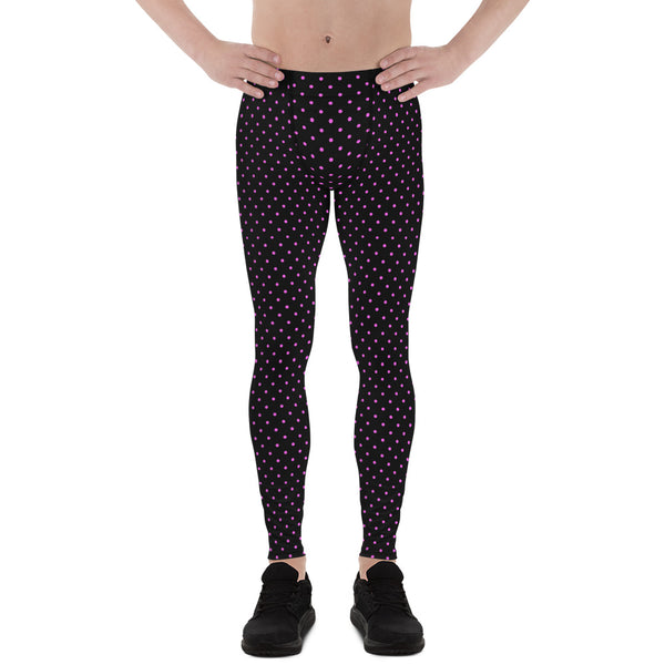 Pink Polka Dots Men's Leggings, Dotted Classic Running Tights-Made in USA/EU-Heidi Kimura Art LLC-Heidi Kimura Art LLC