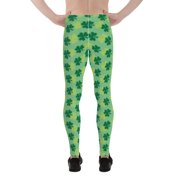 Fun Green Clover Leaf St. Patrick's Day Premium Men's Leggings Meggings-Made in USA/EU-Men's Leggings-Heidi Kimura Art LLC