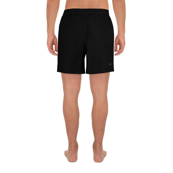 Black Solid Color Premium Men's Athletic Long Shorts- Made in Europe (US Size: XS-3XL)-Men's Long Shorts-Heidi Kimura Art LLC