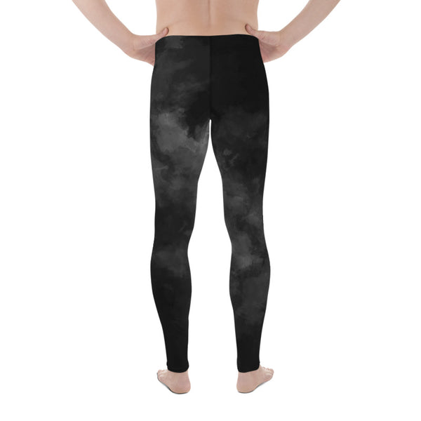 Black Abstract Men's Leggings, Modern Tie Dye Abstract Print Sexy Meggings Men's Workout Gym Tights Leggings, Men's Compression Tights Pants - Made in USA/ EU (US Size: XS-3XL)