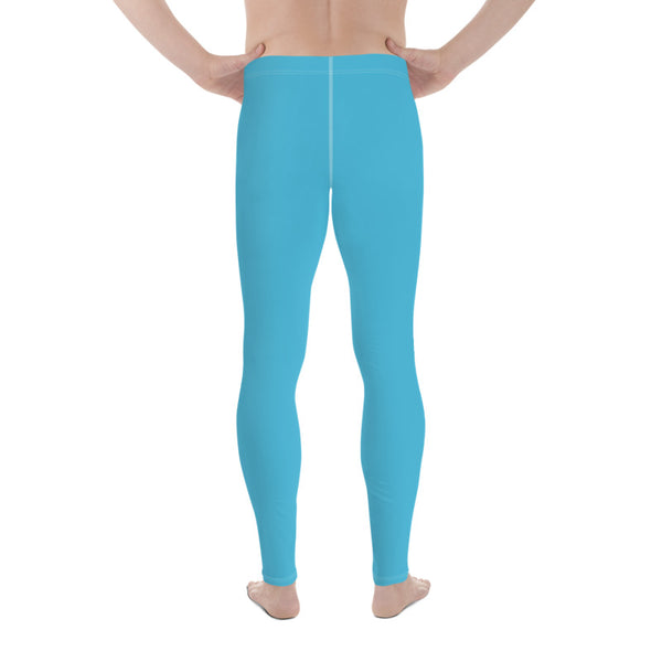 Aqua Blue Solid Color Meggings, Printed Spandex Men's Tights/Leggings- Made in USA-Men's Leggings-Heidi Kimura Art LLC