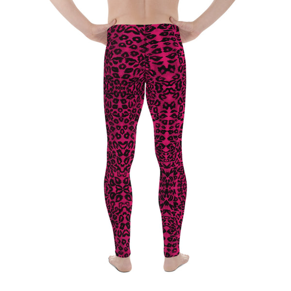 Hot Pink Leopard Meggings, Animal Print Premium Classic Elastic Comfy Men's Leggings Fitted Tights Pants - Made in USA/EU (US Size: XS-3XL) Spandex Meggings Men's Workout Gym Tights Leggings, Compression Tights, Kinky Fetish Men Pants