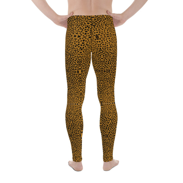 Brown Cheetah Meggings, Animal Print Premium Elastic Comfy Men's Leggings Fitted Tights Pants - Made in USA/EU (US Size: XS-3XL) Spandex Meggings Men's Workout Gym Tights Leggings, Compression Tights, Kinky Fetish Men Pants