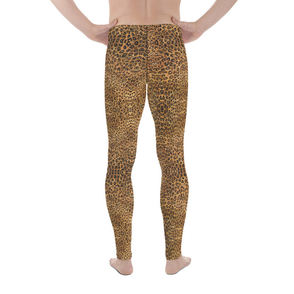 Brown Leopard Meggings, Animal Print Premium Elastic Comfy Men's Leggings Fitted Tights Pants - Made in USA/EU (US Size: XS-3XL) Spandex Meggings Men's Workout Gym Tights Leggings, Compression Tights, Kinky Fetish Men Pants