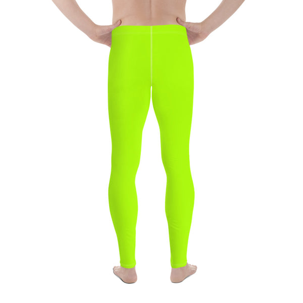 Neon Green Bright Solid Color Print Men's Leggings Meggings Pants- Made in USA/ EU-Men's Leggings-Heidi Kimura Art LLC