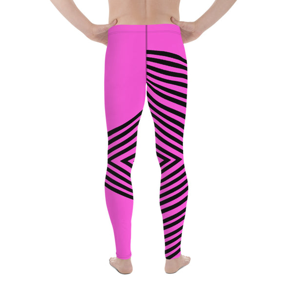 Pink Black Stripped Men's Leggings, Sexy Long Men's Compression Tights, Premium Classic Elastic Comfy Men's Leggings Fitted Tights Pants - Made in USA/EU (US Size: XS-3XL) Spandex Meggings Men's Workout Gym Tights Leggings, Compression Tights, Kinky Fetish Men Pants