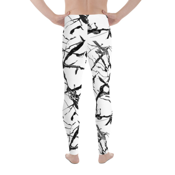 White Marble Abstract Print Meggings, Designer Men's Leggings Tight Pants - Made in USA/EU-Men's Leggings-Heidi Kimura Art LLC
