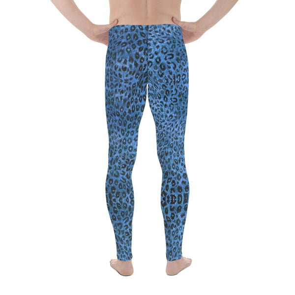 Blue Leopard Men's Leggings, Animal Print Meggings Compression Tights-Heidikimurart Limited -Heidi Kimura Art LLC Blue Leopard Print Men's Leggings, Animal Print Leopard Modern Meggings, Men's Leggings Tights Pants - Made in USA/EU/MX (US Size: XS-3XL) Sexy Meggings Men's Workout Gym Tights Leggings
