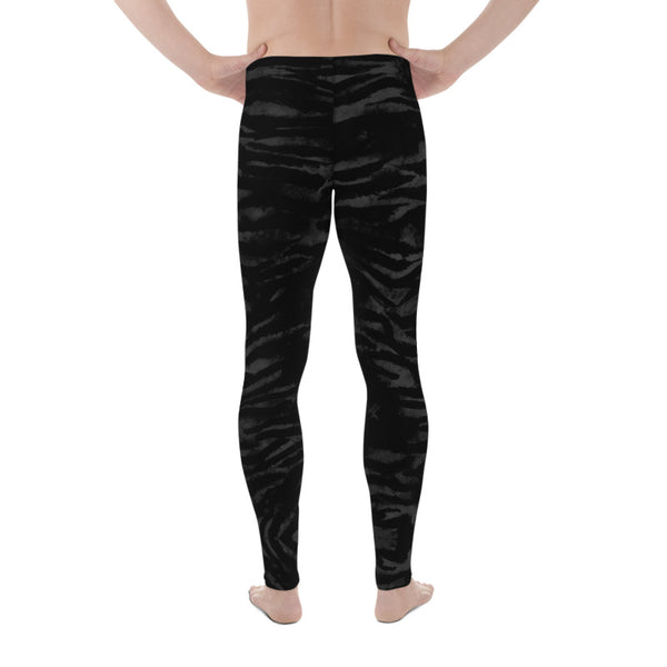 Black Tiger Stripe Meggings, Animal Print Premium Elastic Comfy Men's Leggings Fitted Tights Pants - Made in USA/EU (US Size: XS-3XL) Spandex Meggings Men's Workout Gym Tights Leggings, Compression Tights, Kinky Fetish Men Pants