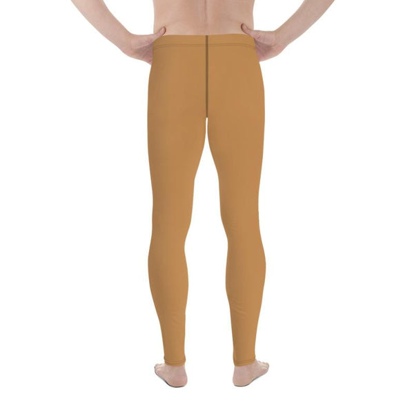 Tanned Brown Nude Solid Color Premium Men's Leggings Meggings Pants- Made in USA-Men's Leggings-Heidi Kimura Art LLC