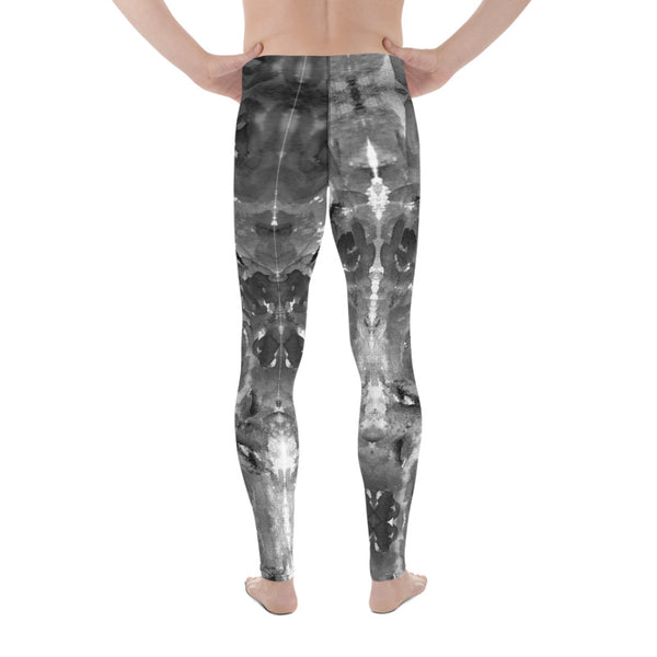 Gray Rose Men's Leggings, Floral Abstract Print Premium Elastic Comfy Men's Leggings Fitted Tights Pants - Made in USA/EU (US Size: XS-3XL) Spandex Meggings Men's Workout Gym Tights Leggings, Compression Tights, Kinky Fetish Men Pants