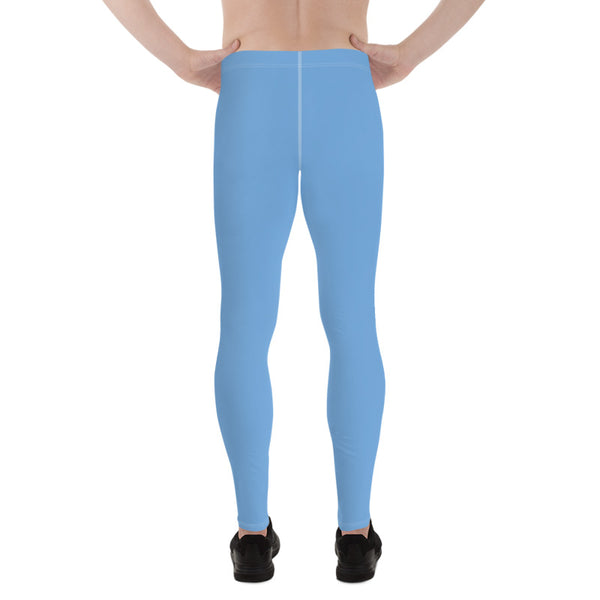 Light Baby Blue Solid Color Premium Spandex Men's Leggings Tights- Made in USA/EU-Men's Leggings-Heidi Kimura Art LLC
