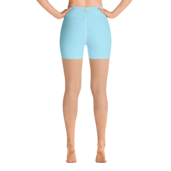 Light Blue Solid Color Premium Dance Yoga Shorts With Inside Pockets - Made in USA-Yoga Shorts-Heidi Kimura Art LLC