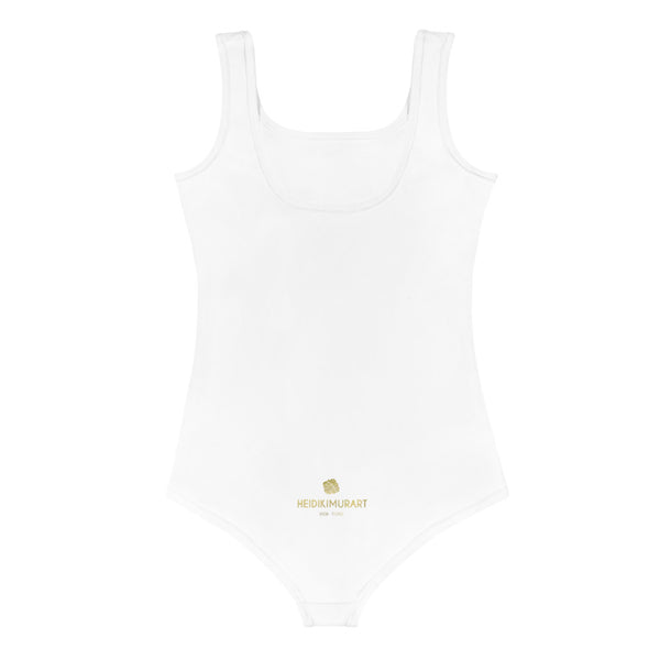 Solid Color White Print Premium Girl's Kids Swimsuit Swimwear Bathing Suit- Made in USA-Kid's Swimsuit (Girls)-Heidi Kimura Art LLC