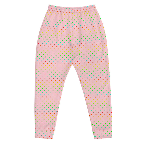 Light Pink Polka Dots Rainbow Print Premium Men's Joggers-Made in EU-Men's Joggers-Heidi Kimura Art LLC