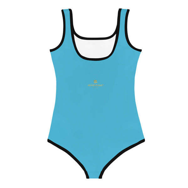Light Blue Solid Color Premium Quality Kids Swimsuit - Made in USA (US Size: 2T-7)-Kid's Swimsuit (Girls)-Heidi Kimura Art LLC