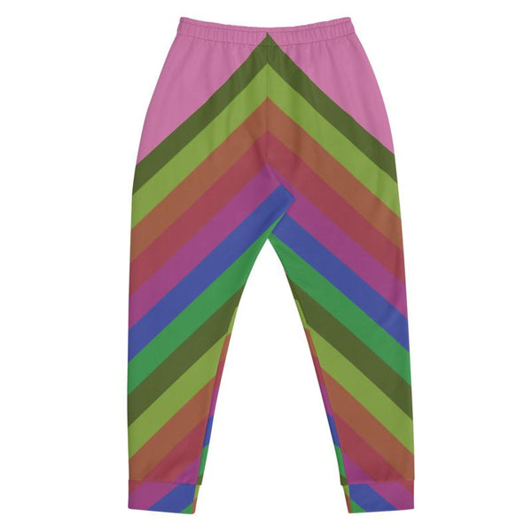 Pink Vintage Style Rainbow Stripe Print Men's Joggers Jogging Bottoms Sweatpants - Made in EU-Men's Joggers-Heidi Kimura Art LLC