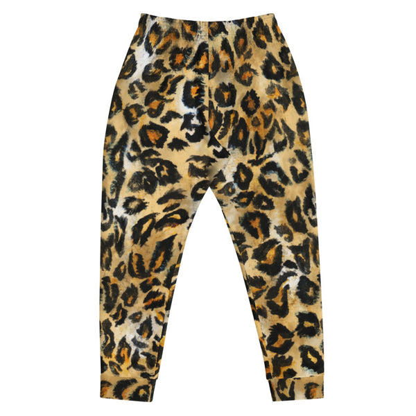 Brown Leopard Animal Print Men's Rave Party Joggers Casual Sweatpants- Made in EU-Men's Joggers-Heidi Kimura Art LLC