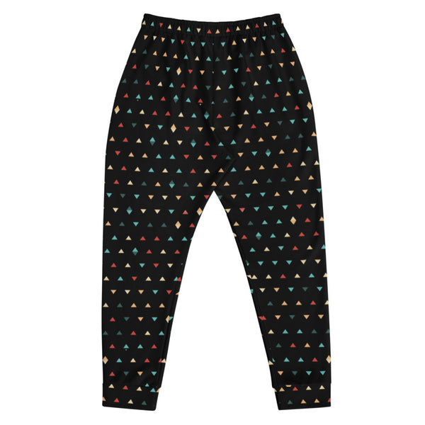 Black Geometric Men's Joggers, Birthday Boy Triangles Print Casual Sweatpants- Made in EU-Men's Joggers-Heidi Kimura Art LLC