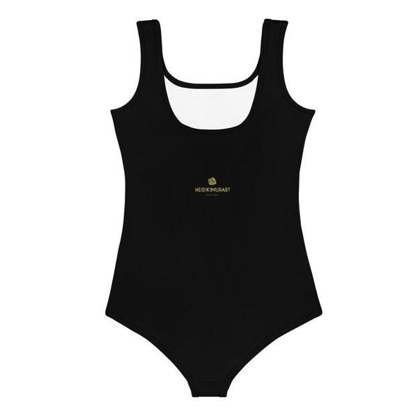 Black Girl's Swimsuit, Black Solid Color Print Girl's Kids Luxury Premium Modern Fashion Swimsuit Swimwear Bathing Suit Children Sportswear- Made in USA/EU (US Size: 2T-7)