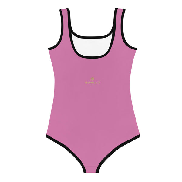 Solid Pink Color Designer Premium Quality Kids Swimsuit- Made in USA (US Size: 2T-7)-Kid's Swimsuit (Girls)-Heidi Kimura Art LLC