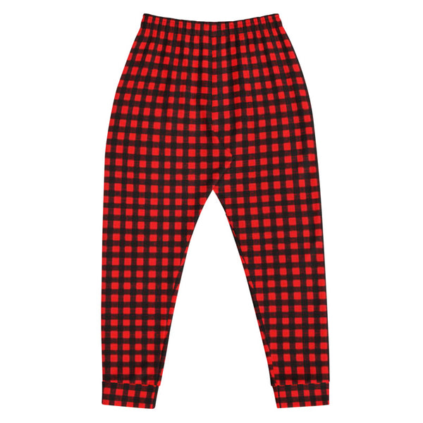 Buffalo Red Plaid Print Premium Best Men's Joggers Casual Sweatpants - Made in EU-Men's Joggers-Heidi Kimura Art LLC