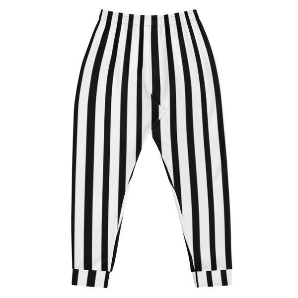 Wide Modern Black and White Vertical Stripe Print Men's Joggers - Made in EU-Men's Joggers-Heidi Kimura Art LLC