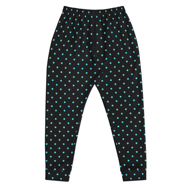Blue Polka Dots Men's Joggers, Premium Dots Print Black Fashion Sweatpants- Made in EU-Men's Joggers-Heidi Kimura Art LLC