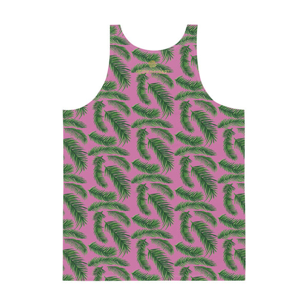 Pink Green Tropical Leaf Print Premium Gay Friendly Unisex Tank Top- Made in USA-Men's Tank Top-Heidi Kimura Art LLC Pink Green Tropical Leaf Tanks, Hawaiian Style Print Pink Green Tropical Palm Leaf Print Stylish Premium Quality Men's Unisex Tank Top - Made in USA/ Europe (US Size: XS-2XL)