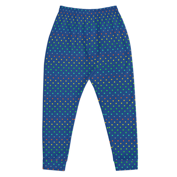 Cobalt Blue Rainbow Polka Dots Print Designer Men's Joggers-Made in EU-Men's Joggers-Heidi Kimura Art LLC