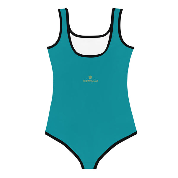 Teal Blue Solid Color Print Kids Cute Girl's Swimsuit- Made in USA (US Size: 2T-7)-Kid's Swimsuit (Girls)-Heidi Kimura Art LLC Teal Blue Girl's Swimsuit, Teal Blue Solid Color Print Girl's Kids Luxury Premium Modern Fashion Swimsuit Swimwear Bathing Suit Children Sportswear- Made in USA/EU (US Size: 2T-7)