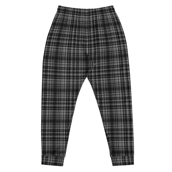 Black Tartan Plaid Print Designer Premium Men's Joggers Jogger Pants- Made in EU-Men's Joggers-Heidi Kimura Art LLC