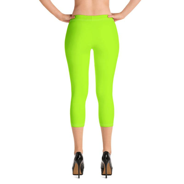 Neon Lime Green Solid Color Women's Bright Capri Leggings Tights- Made in USA/ EU-capri leggings-Heidi Kimura Art LLC