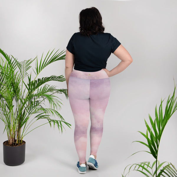 Purple Pink Sky Clouds Abstract Print Women's Plus Size Yoga Leggings- Made in USA/ EU-Women's Plus Size Leggings-Heidi Kimura Art LLC