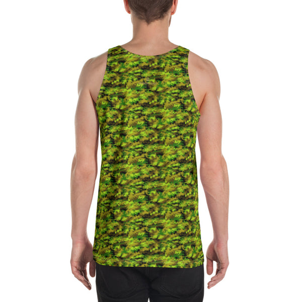 Green Camouflage Army Military Print Men's or Women's Unisex Tank Top- Made in USA-Men's Tank Top-Heidi Kimura Art LLC