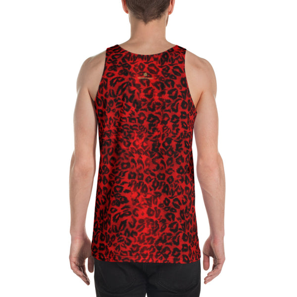 Red Cool Leopard Animal Print Premium Unisex Men's/ Women's Tank Top -Made in USA-Men's Tank Top-Heidi Kimura Art LLC