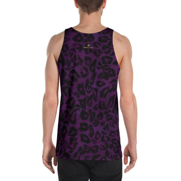 Dark Purple Leopard Animal Print Men's/ Women's Unisex Tank Top- Made in USA-Men's Tank Top-Heidi Kimura Art LLC