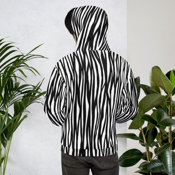 White Black Zebra Animal Print Premium Women's Unisex Hoodie- Made in Europe-Women's Hoodie-Heidi Kimura Art LLC