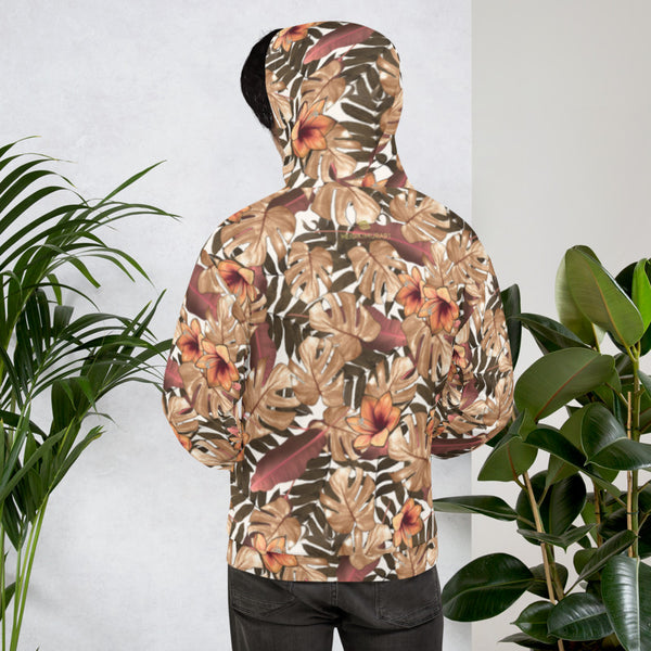 Brown Fall Tropical Leaf Print Ladies Unisex Hoodie Sweatshirt Pullover- Made in EU-Women's Hoodie-Heidi Kimura Art LLC